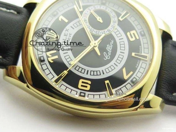 On Strap Black And Dial Numeral Date Leather A2824 Markers YG Cellini Brown Stick 0731